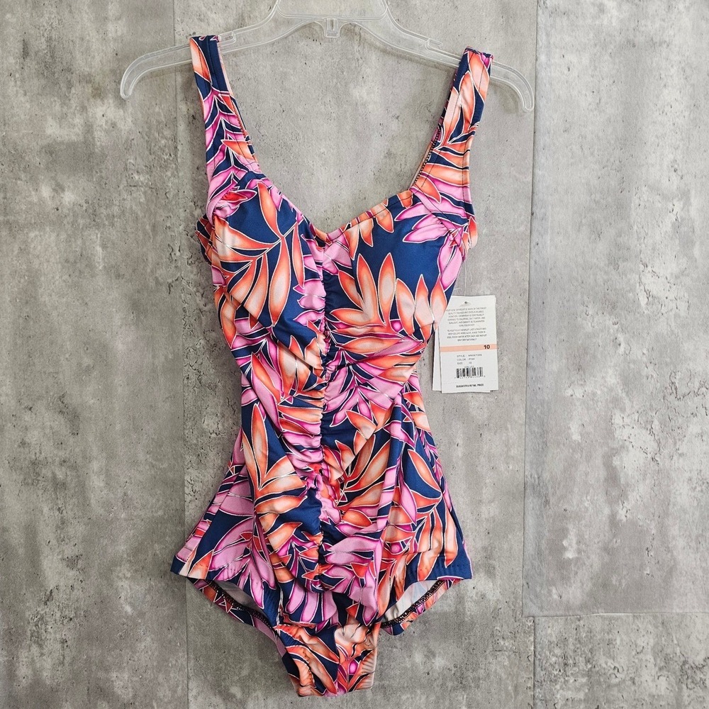 Maxine Hollywood One Piece Swimsuit Ruched Tummy Control Floral 10
